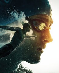 An intense moment capturing the essence of competitive swimming, showcasing the determination and skill of an athlete in action.