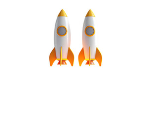 Two cartoon rockets, ready to launch, against a black background
