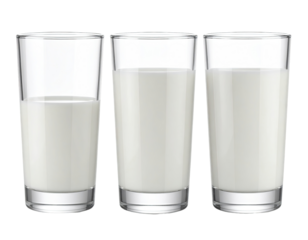 Three glasses of milk, side-by-side