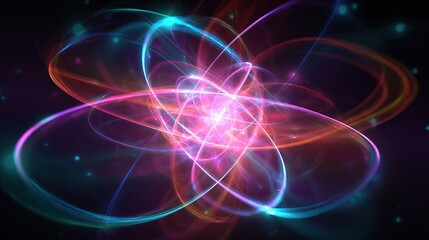 Abstract rendering of glowing energy rings in vibrant hues swirling around a central, bright core