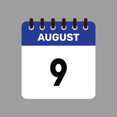 calendar august 9 icon vector reminder for important deadlines and special events this autumn season