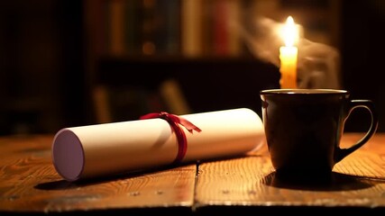 Diploma with Candle, Coffee, and Study Table. - Powered by Adobe