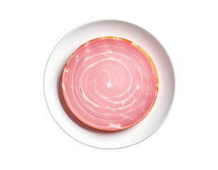 Spiral-cut ham slice on white plate
