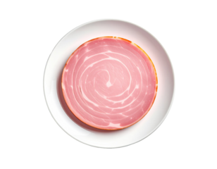 Spiral-cut ham slice on white plate