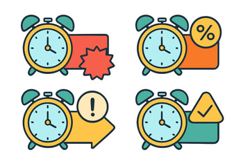 Promotion banner with clock icon, flat style vector cartoon illustration, transparent background, time management concept, deadline reminder, modern business design, digital marketing elements