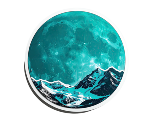 Circular moon with mountains