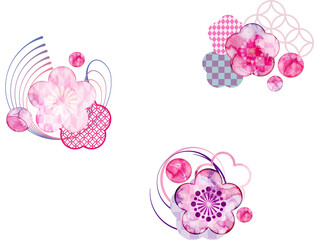 水彩風梅飾りイラスト・三種セット