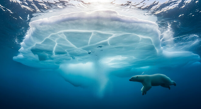 Polar Bear Underwater Iceberg Arctic Ocean, Wildlife, Climate Change