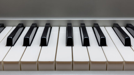 Classic piano keyboard musical instrument, close up detail of white and black key creating beautiful, nostalgic melody for art and music