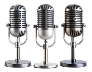 Three vintage microphones on stands