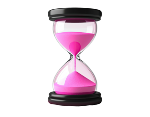 Pink hourglass against a black background