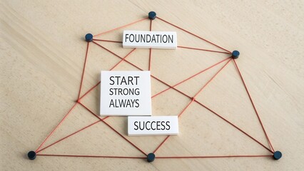 Abstract Concept of Business Growth with Foundation, Success, and Start Strong Message on Interconnected Lines and Circles