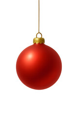 Red Christmas Bauble Hanging with Golden Cap Isolated  A high-quality digital photograph of a red Christmas bauble ornament with a shiny golden cap, suspended by a string