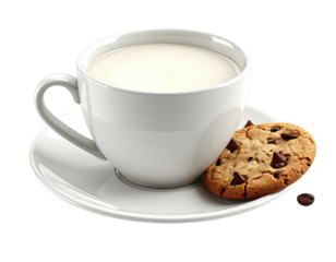 A cup of coffee or tea with a chocolate chip cookie