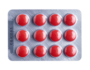 Pill pack, red pills, blister