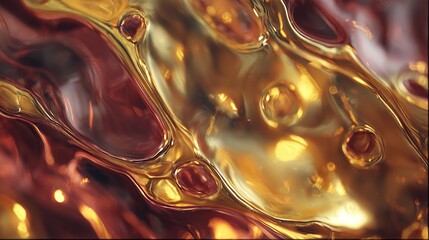 Abstract liquid surface golden and amber, with translucent undulating forms