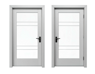 Two light gray doors with glass panels
