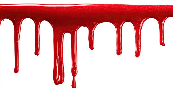 Red paint dripping down,  a horizontal line of viscous crimson drops