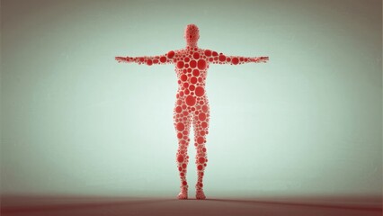 Obraz premium Human silhouette composed of red cellular patterns against a gradient background