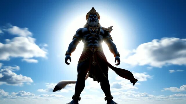 divine hanuman silhouette against bright blue sky