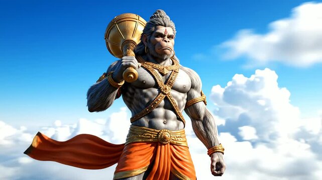 hanuman powerful hindu god golden mace