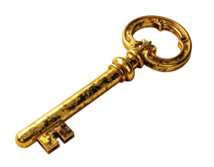 Golden antique key on black background (1)