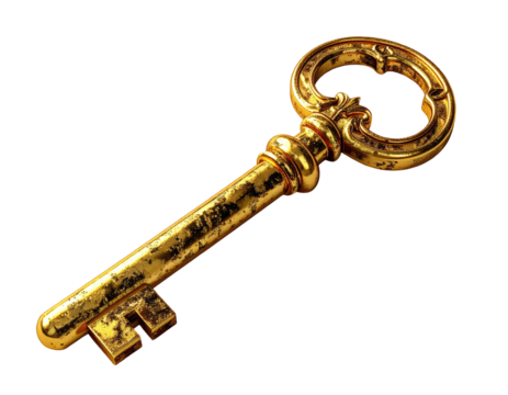 Golden antique key on black background (1)