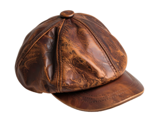 Leather cap, brown, textured