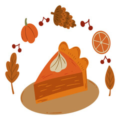 Cute Pumpkin Pie Illustration for Autumn and Thanksgiving