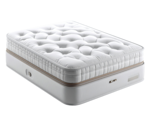 High-quality, white mattress with tufted design