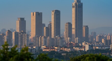 Obraz premium Spectacular urban vista featuring towering skyscrapers and city buildings