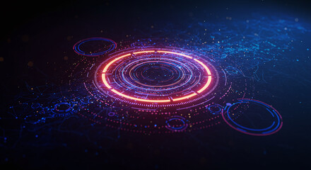 Futuristic glowing red and blue circular digital HUD element