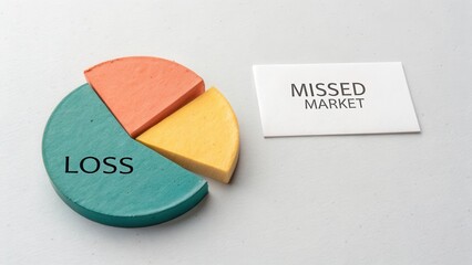 Pie chart showing loss segment and missed market label on a simple background representing business analysis and financial strategy