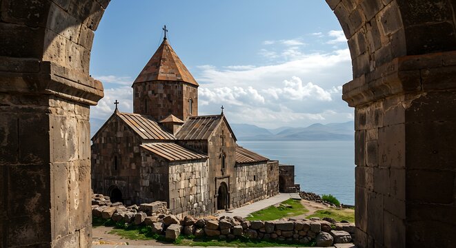 Sevanavank Monastery a picturesque medieval Armenian landmark overlooking Lake Sevan serene