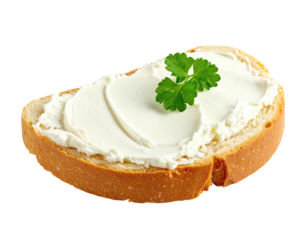 Creamy cheese spread on a slice of bread