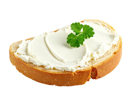 Creamy cheese spread on a slice of bread