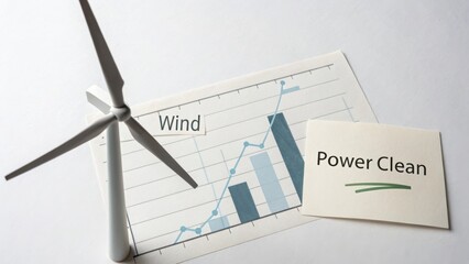 Wind Energy Growth Chart with Wind Turbine Model and Clean Power Concept Illustration for Sustainable Energy Solutions