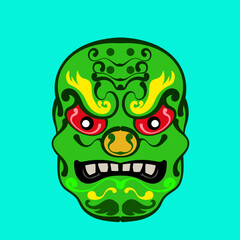 Scary Oni Mask Japanase animal yokai illustration for design apparel and printing poster