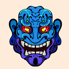 Scary Oni Mask Japanase animal yokai illustration for design apparel and printing poster