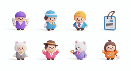 Charming 3D illustrated characters portraying a diverse array of professional and imaginative roles, ideal for creative business concepts and playful digital projects.
