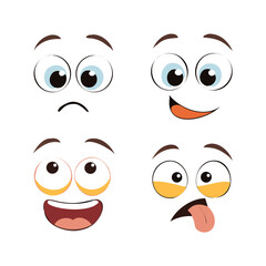 Cartoon faces expressions vector illustration set for graphic design and animation resources assets 2d editable stock vector illustration