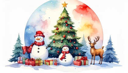 Obraz premium watercolor illustration of Christmas and New Year decorations drawings ball pinecone gingerbread sweets biscuit gingerbread Christmas tree snowflake anise holly candy cane