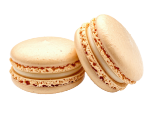 Two light beige macarons with white cream filling
