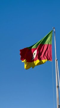 Flag of the state of Rio Grande do Sul waving in the wind. Gaucho flag. Week in Southern Brazil, Farroupilha Week of the Ga&uacute;chos.