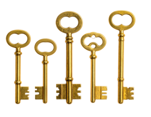 Five antique gold keys