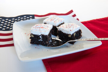 Red, White and Blue Frosted Brownies for USA Independence Day