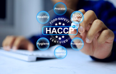 HACCP certified concept hazard analysis and critical control point in food safety standards with person selected product certificate logo trust on quality control in food factory industries