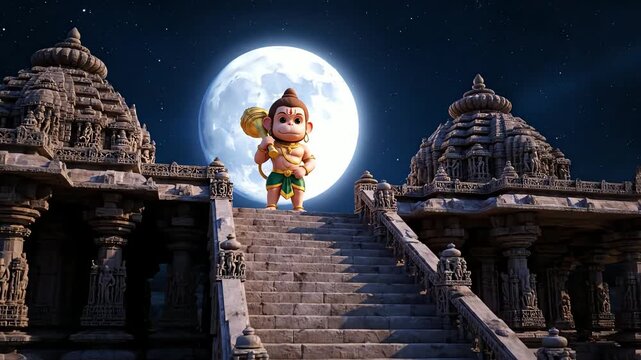 adorable hanuman temple steps night full moon