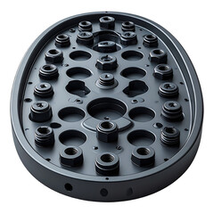 Oval metal plate with many fasteners