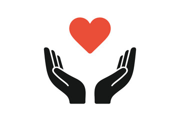 Obraz premium Hands receiving red heart vector glyph icon. Concept of charity, donation, help, kindness, and support. Symbol of love, volunteering, philanthropy, and social aid. Health care.